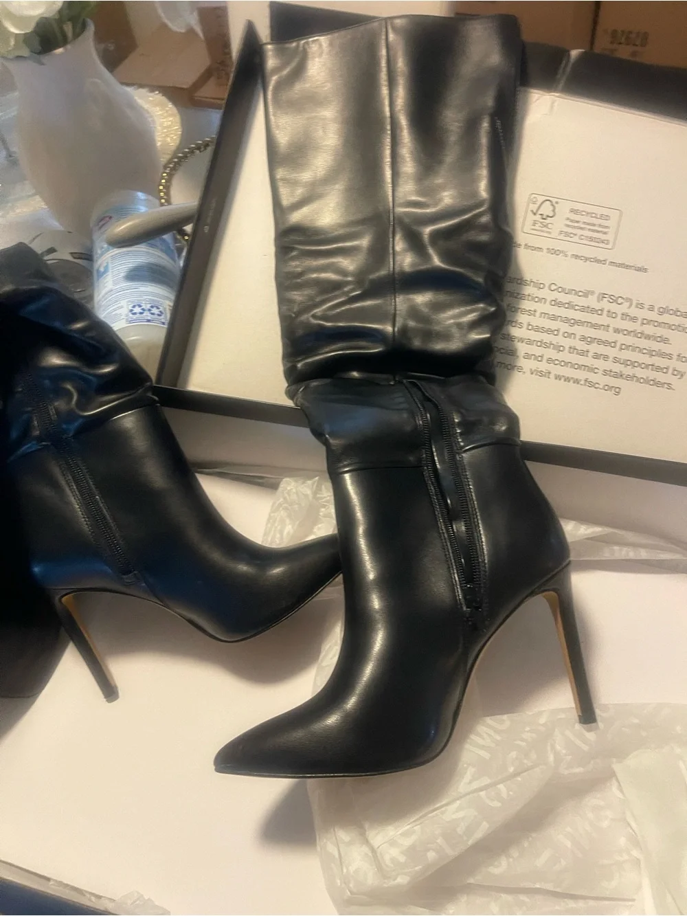 Black High Heel Slouch Boots - Women's Fashion Boot